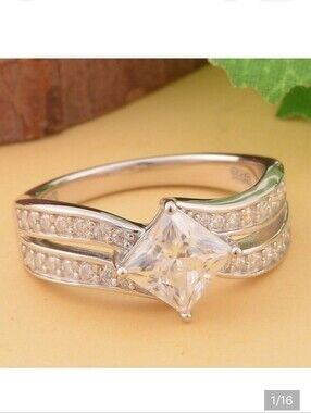 🆕️💍 Moissanite Bypass Band Ring in Rhodium Over Sterling Silver ( Size 6.0)💍